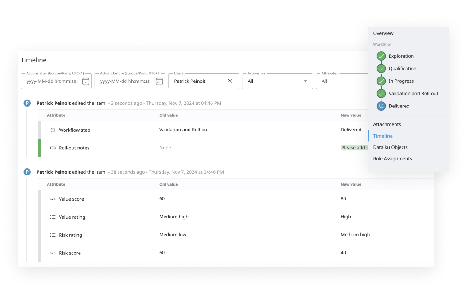 A screenshot of Dataiku product showing how to ensure audit readiness
