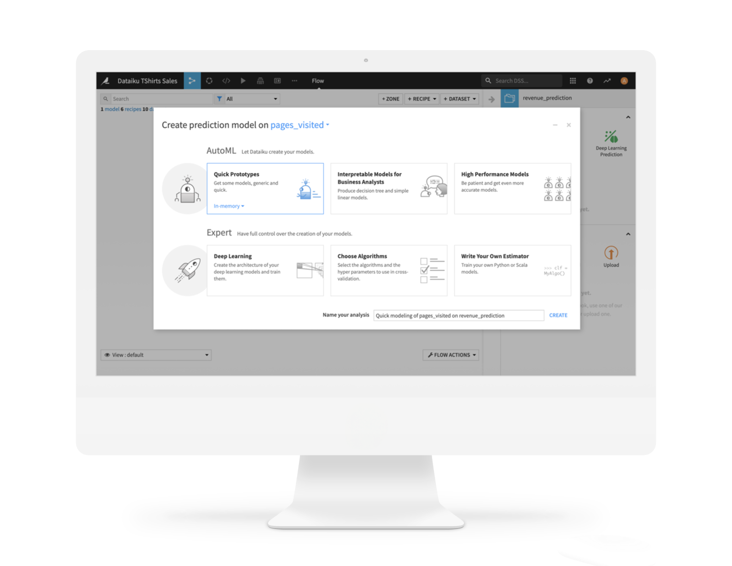 screenshot of Dataiku AutoML and visual machine learning interface