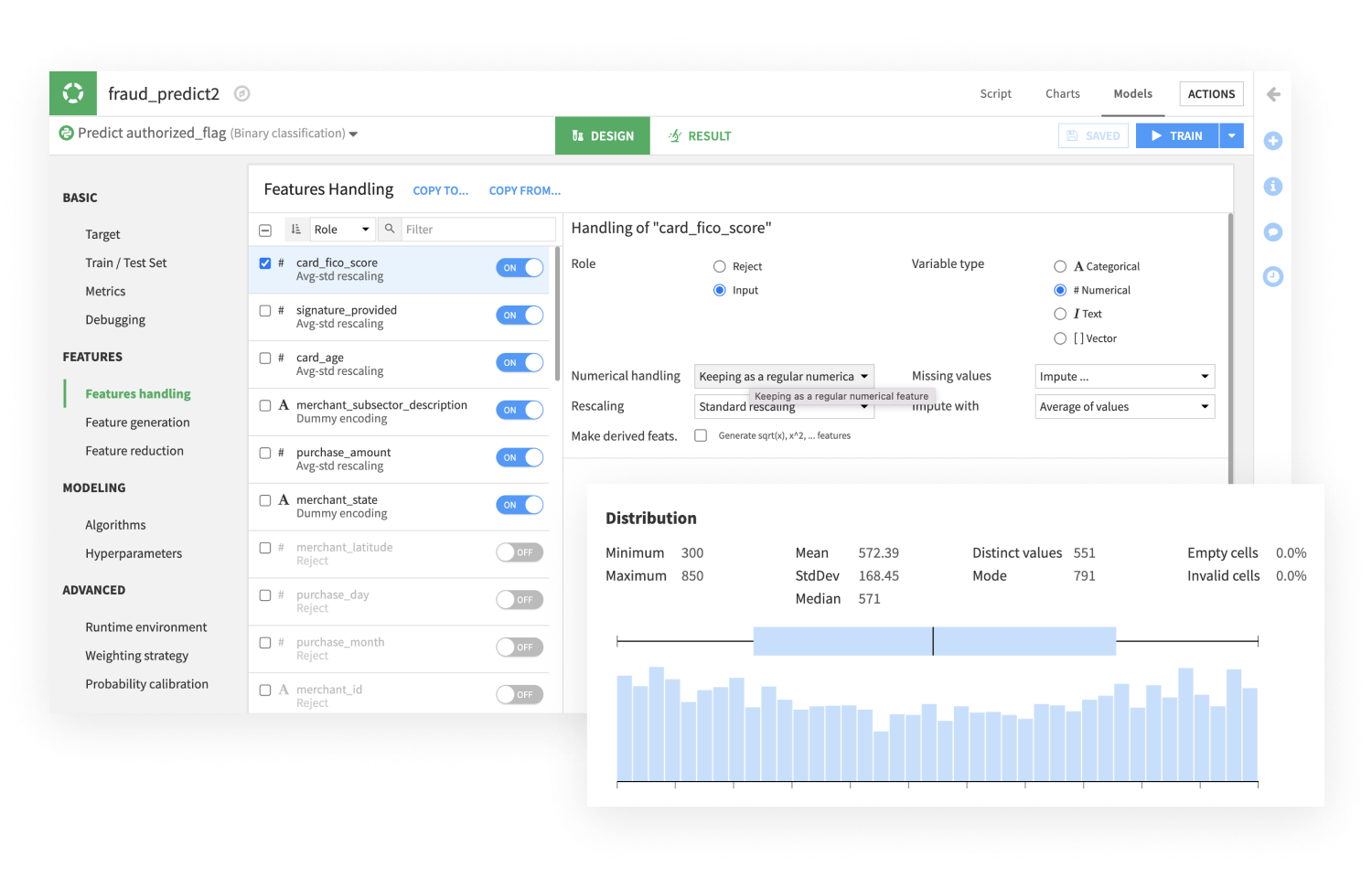 Screenshot of Dataiku showing how to speed up feature engineering